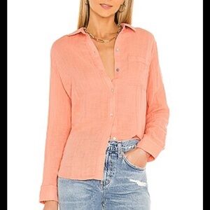 Rails Ellis Button Down Top Peach Size Small Organic Cotton Gauze
